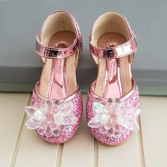 ATOGUTA Uniform Shoes for Girls Pink Rhinestone Princess Ballet Flats Slip-On Dress Shoes for School, Wedding, Party