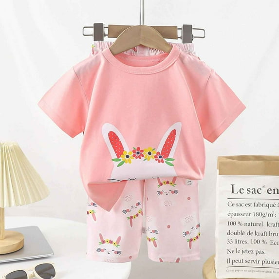 ATOGUTA Unisex Kids and Girls Sets Size 3T-9 Short Sleeve Cool Summer PJ Set Kid Sleepwear Pink