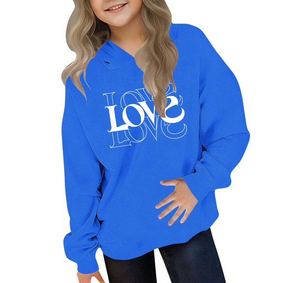 ATOGUTA Valentine's Day Graphic Sweatshirts Girl Hooded Heart Sweatshirt Fall Winter Kid Long Sleeve Shirt Pullover Top Size 3T-14, Blue