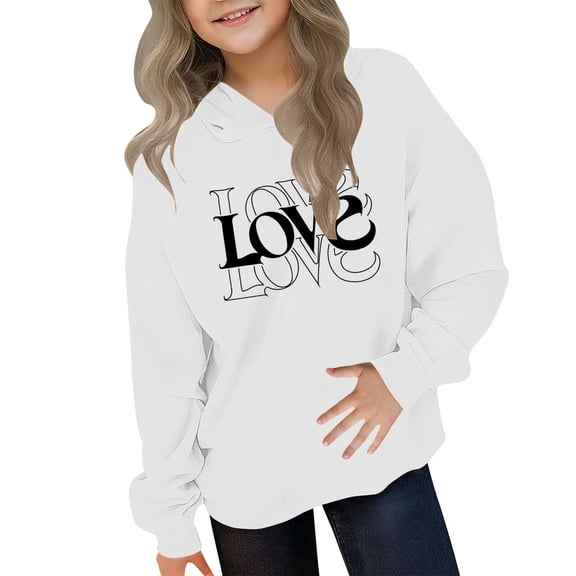 ATOGUTA Valentine's Day Graphic Sweatshirts Girl Hooded Heart Sweatshirt Fall Winter Kid Long Sleeve Shirt Pullover Top Size 3T-14, White