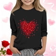 thumbnail image 1 of ATOGUTA Valentine's Day Shirts for Girls Kids Heart Printed Valentine's Festival Outfit 3/4 Sleeve VDAY Tops Size 3T-12, Black, 1 of 5