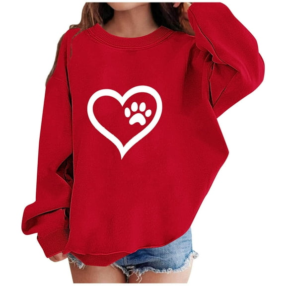 ATOGUTA Valentine's Day Sweatshirt Girl Heart Graphic Shirt Kids Long Sleeve Outfit Tops Size 1T-13, Red