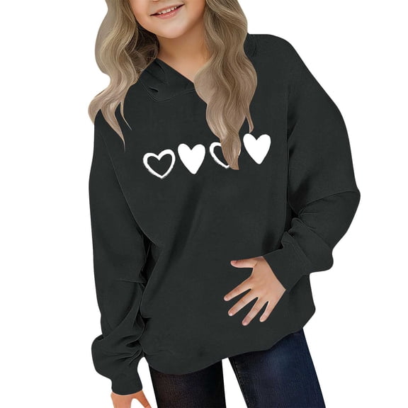 ATOGUTA Valentine's Day Sweatshirts for Girls Hooded Heart Graphic Sweatshirt Fall Winter Kid Long Sleeve Shirt Pullover Top Size 3T-14, Black