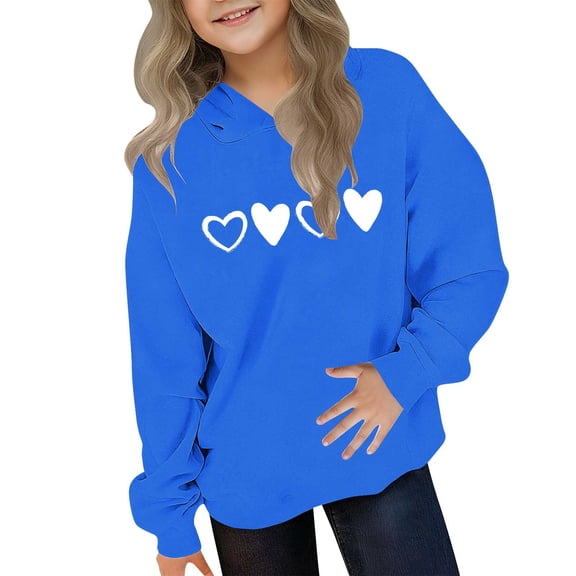 ATOGUTA Valentine's Day Sweatshirts for Girls Hooded Heart Graphic Sweatshirt Fall Winter Kid Long Sleeve Shirt Pullover Top Size 3T-14, Blue