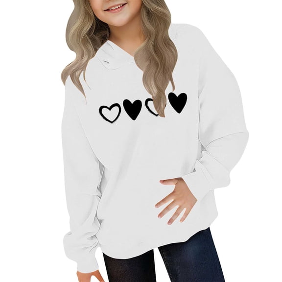 ATOGUTA Valentine's Day Sweatshirts for Girls Hooded Heart Graphic Sweatshirt Fall Winter Kid Long Sleeve Shirt Pullover Top Size 3T-14, White