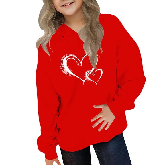 ATOGUTA Valentine's Day Sweatshirts for Girls Hooded Heart Sweatshirt Fall Winter Kid Long Sleeve Shirt Pullover Top Size 3T-14, Red