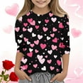 thumbnail image 1 of ATOGUTA Valentine's Day T Shirts for Girls Kids Heart Printed Valentine's Festival Outfit 3/4 Sleeve VDAY Tops Size 3T-12, Black, 1 of 5