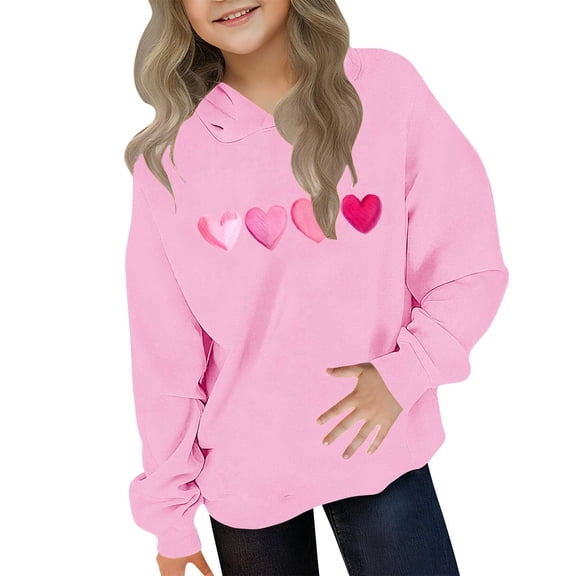 ATOGUTA Valentines Day Sweatshirts for Girls Hooded Heart Sweatshirt Fall Winter Kid Long Sleeve Shirt Pullover Top Size 3T-14, Pink