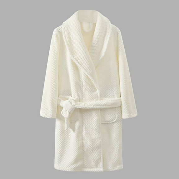 ATOGUTA Warm Flannel Robes for Kids Kids Soft Fuzzy Robes Bathrobe Flannel Pajamas Sleepwear Spa Fleece Robe for Boys Girls Size 4T-15, Beige