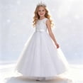 thumbnail image 1 of ATOGUTA Wedding Dresses for Girls Guest White Sleeveless Tulle Long Formal Wedding Pageant Party Fancy Princess Ball Gown Dresses 5T-15, 1 of 6