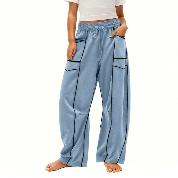 ATOGUTA Wide Leg Pants for Girls Elastic High Waist Straight Leg Pants Baggy Trousers Size 4T-14, Sky Blue