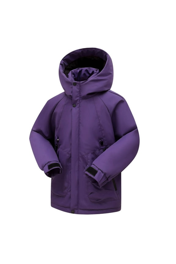 Windbreaker Jacket Kids Boys Long Sleeve Hooded Parka Lightweight Warm Puffer Outwear with Pocket Size 7-17, Purple