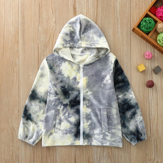 ATOGUTA Winter Coat for Boys Girls Tie-Dye Jacket Zipper Hooded Windproof Coat Clothes Gray, Size 1T-6