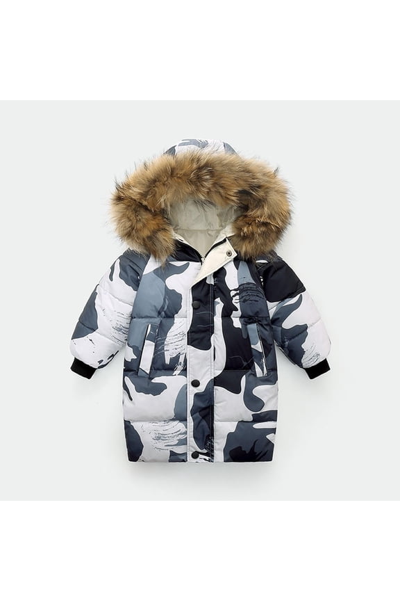 Winter Coats for Toddler Girls Thick Warm Kids Down Coat Winter Hooded Long Boys Girls Down Jackets Outerwear Children Clothing Gray, Size 1T-10