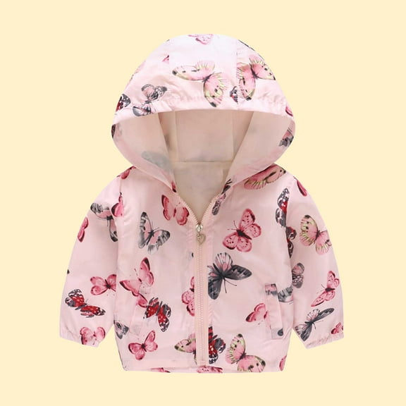 ATOGUTA Winter Coats for Toddler Girls Cute Print Zip Jacket Hooded Trench Lightweight Kids Coats Windbreaker Casual Outerwear Pink, Size 2T-7
