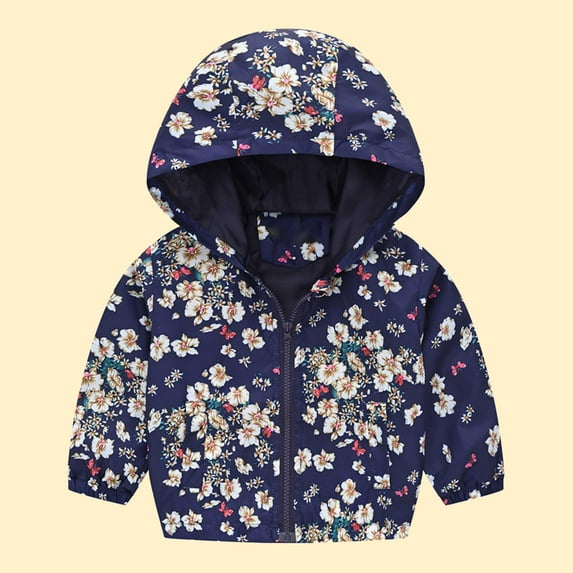 ATOGUTA Winter Coats for Toddler Girls Cute Print Zip Jacket Hooded Trench Lightweight Kids Coats Windbreaker Casual Outerwear White, Size 2T-7