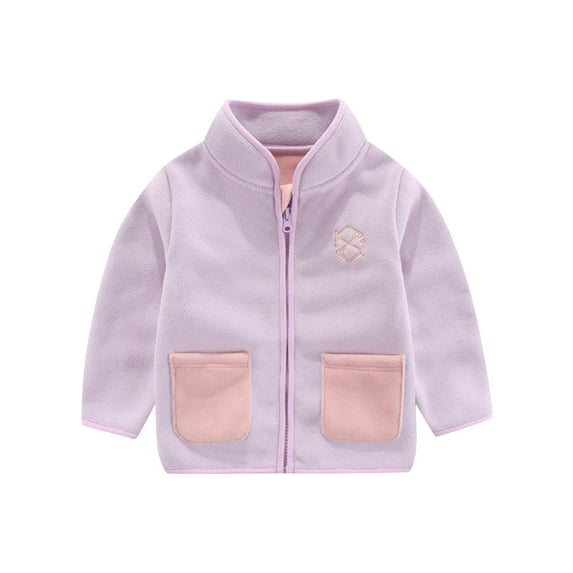 ATOGUTA Winter Jacket for Boys Zip Up Fleece Jacket with Pockets Warm Outwear Boys Girls Stand-Up Collar Cute Tops Size 1T-10, Purple