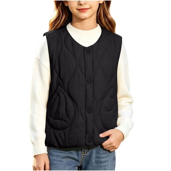 ATOGUTA Winter Vest for Girls Sleeveless Outerwear Button Jacket Fall Winter Warm Coat Black