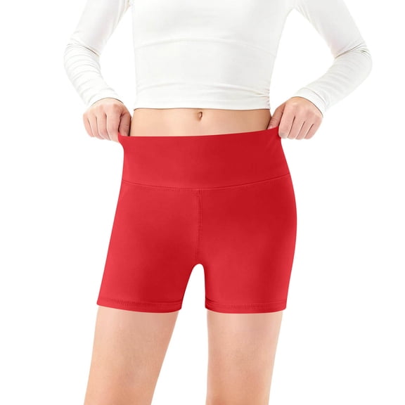 ATOGUTA Yoga Shorts Girls Cartwheel Breathable and Safety Biker Under Dress Dance Shorts Kids Clothes Red, Size 5T-14