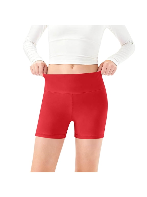 Yoga Shorts Girls Cartwheel Breathable and Safety Biker Under Dress Dance Shorts Kids Clothes Red, Size 5T-14