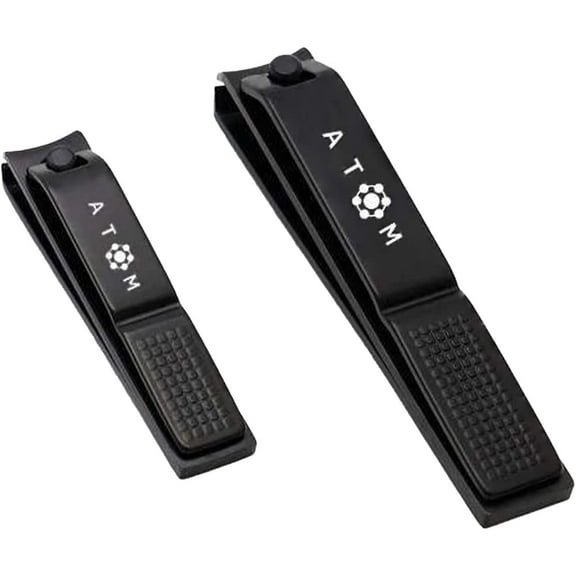 ATOM Nail Clipper Set - 2 Pack Professional Black Stainless Steel Fingernails & Toenails Clippers Sharp Nail Cutter with Leather Case for Men, Women and Kids