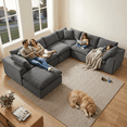 thumbnail image 1 of 138" Oversized Modular Sectional Sofa with Movable Ottoman, 7 Seater Corduroy Boneless Cloud Couch for Living Room, No Assembly Required, Dark Gray, 1 of 9