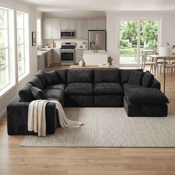 138" Oversized Modular Sectional Sofa, 7 Seater Chenille Boneless Cloud Couch for Living Room, No Assembly Required