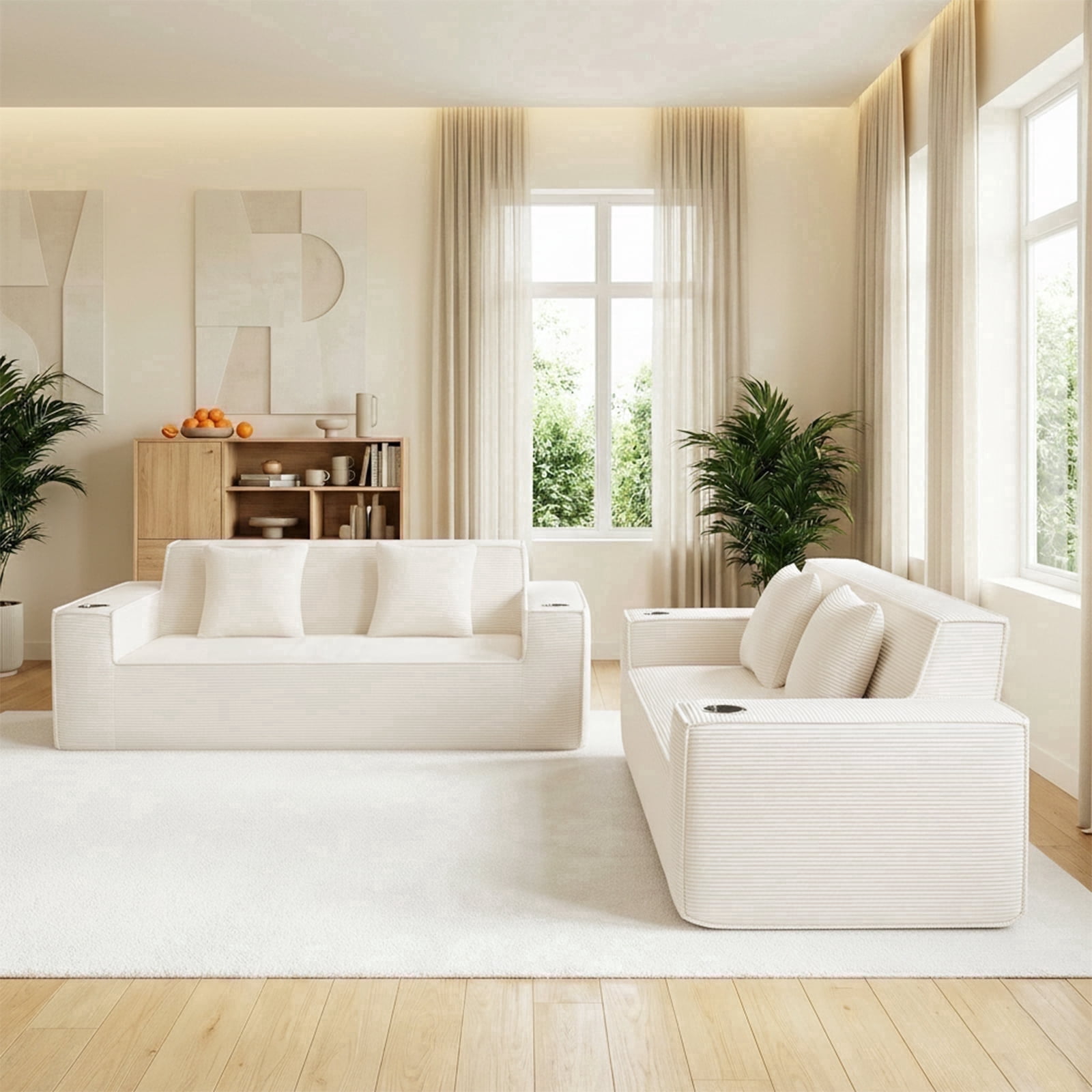 76'' Large Corduroy Loveseats Set of 2, 3-Seater Boneless Cloud Sofas ...