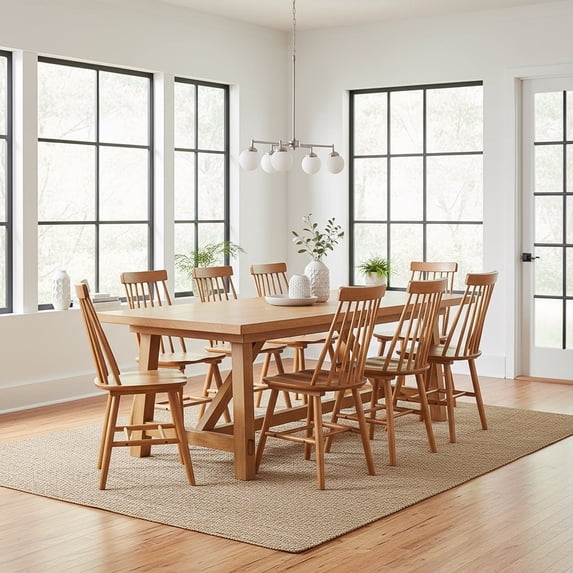 17.5''W Farmhouse Dining Chairs Set of 8, Solid Wood 7-Spindle Windsor Chair for Kitchen & Dining Room, Walnut