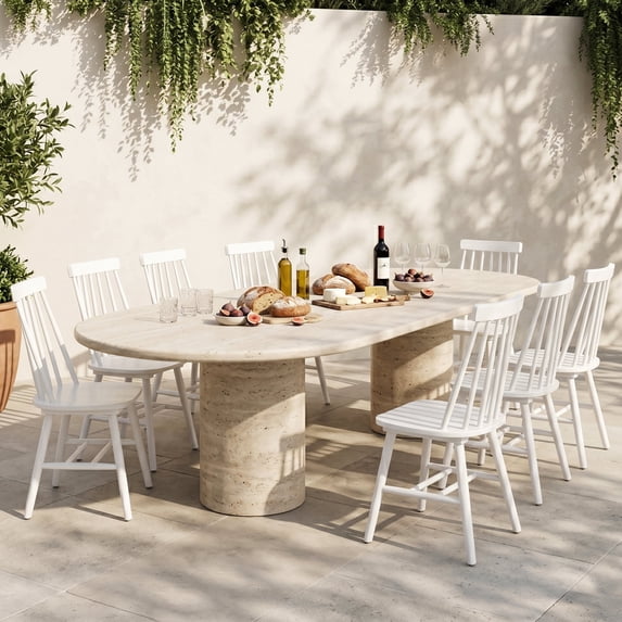 Solid Wood Windsor Dining Chairs Set of 8, Farmhouse 7-Spindle Chair for Kitchen & Dining Room, White