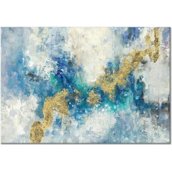 ATOP-Art Contemporary Painting Canvas Wall Art Teal & Blue Abstract Canvas Decor Picture Artwork for Living Room Small Living Room Bathroom Decorations(12'' x 16'' x 1 Panel)