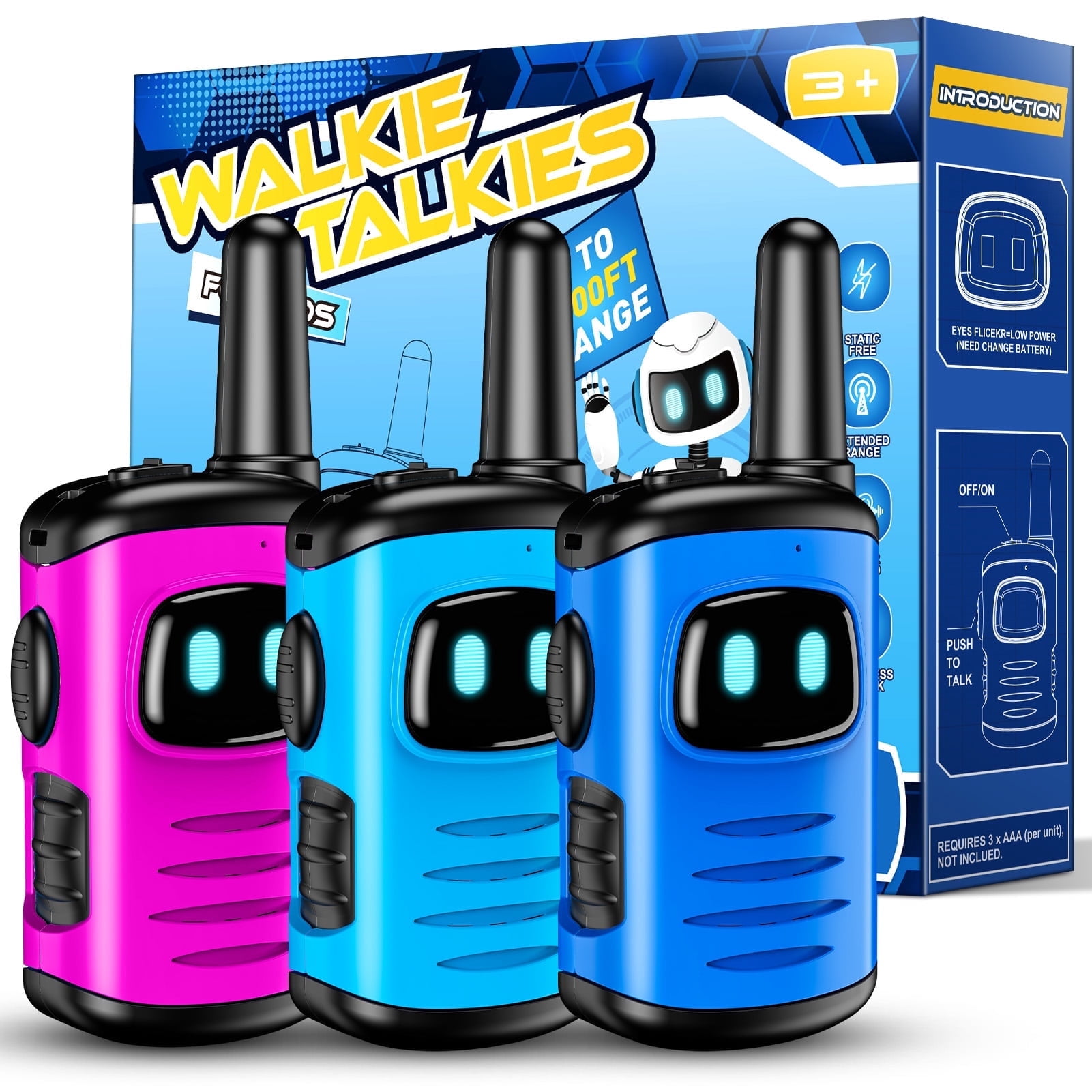 ATOPDREAM-US ATOPDREAM Walkie Talkies for Kid, 2 Way Radio, Mini Robots Walkies Talkie Outdoor Toys for Boys, Birthday Gifts for 3 4 5 6 7 8 Year Old Boys Girls, for Christmas -3 Packs