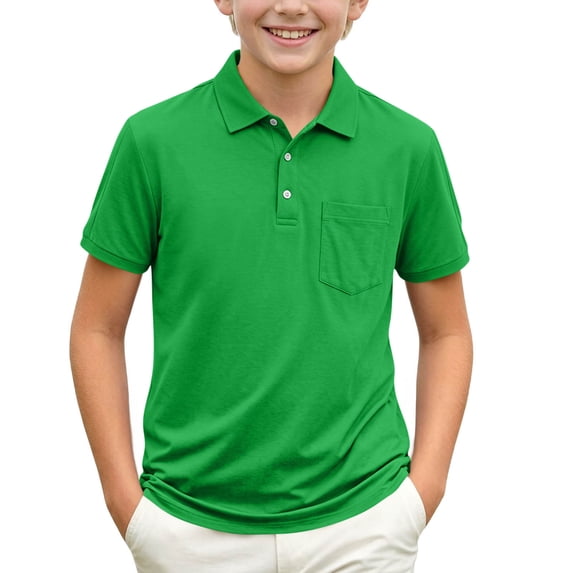 ATORRE Back to School Boys Shirt Summer Stylish Preppy Short Sleeve Button Up Collared Shirts Teen Boy School Uniform Green 9-10 Years