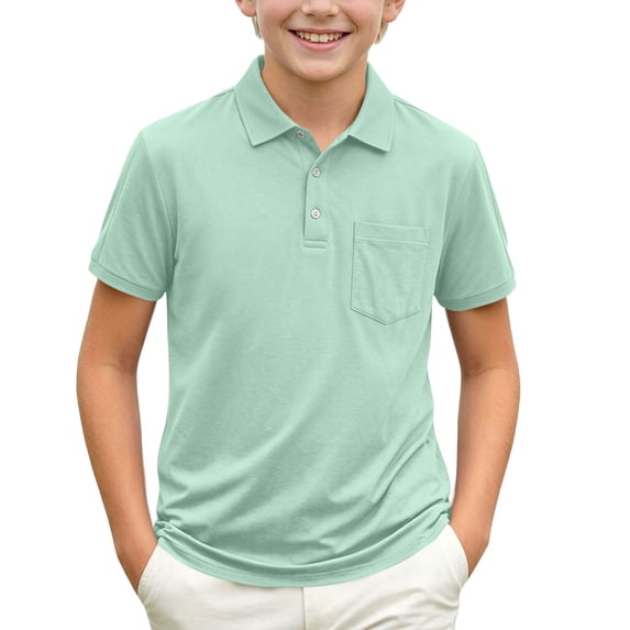 ATORRE Back to School Boys Shirt Summer Stylish Preppy Short Sleeve Button Up Collared Shirts Teen Boy School Uniform Mint Green 3-4 Years