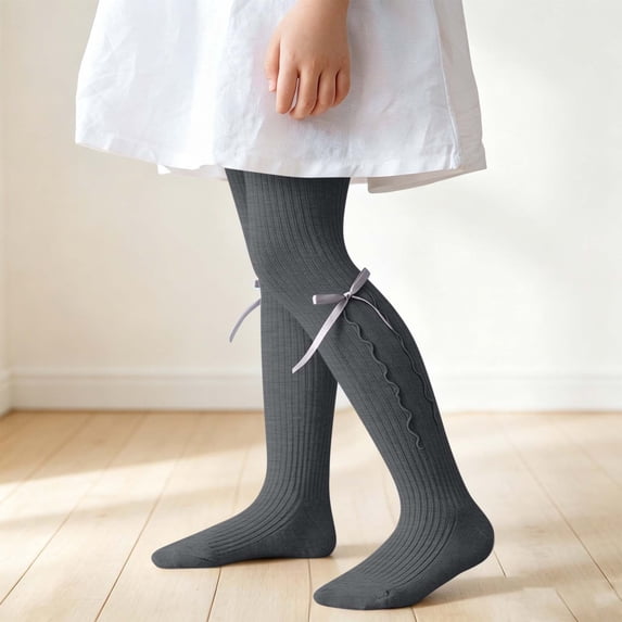 ATORRE Full Length Knit Tights for Girls 2026 Stylish Cute Bow Solid Color Slim Fit Tights Winter Warm Comfort Leggings for School Uniforms, Daily, Casual Dark Gray 8-10 Years