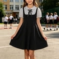 thumbnail image 1 of ATORRE Girls Mini Dress 2026 Stylish Plaid Turn-Down Collar Short Sleeve Flowy Dress Preppy Style Back-to-School Outfits Black B 11-12 Years, 1 of 9