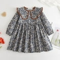 thumbnail image 1 of ATORRE Kids Girls Casual Midi Dress Sweet Cute Floral Print Long Sleeve Peter Pan Collar Maxi Dresses Lightweight Comfy Princess Dress Navy 6-7 Years, 1 of 3