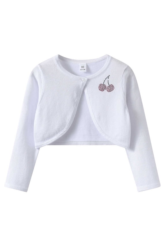 Kids Girls One Button Cardigan Fall Solid Color Cute Cherry Long Sleeve Soft Breathable Sweater Cape Knit Cardigan Jacket for Dresses White 10-11 Years