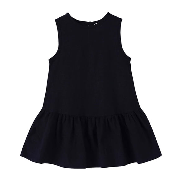 ATORRE Toddler Baby Girls Dress 2026 Summer Casual Solid Color Cute Ruffle Hem Sleeveless Round Neck Dresses Black 7-8 Years