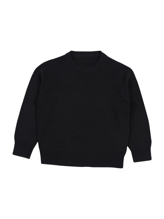 Toddler Boys Girls Sweater Solid Color Long Sleeve Crew Neck Cotton Knit Pullover Tops Lightweight Warm Comfort Sweaters Black 3-4 Years