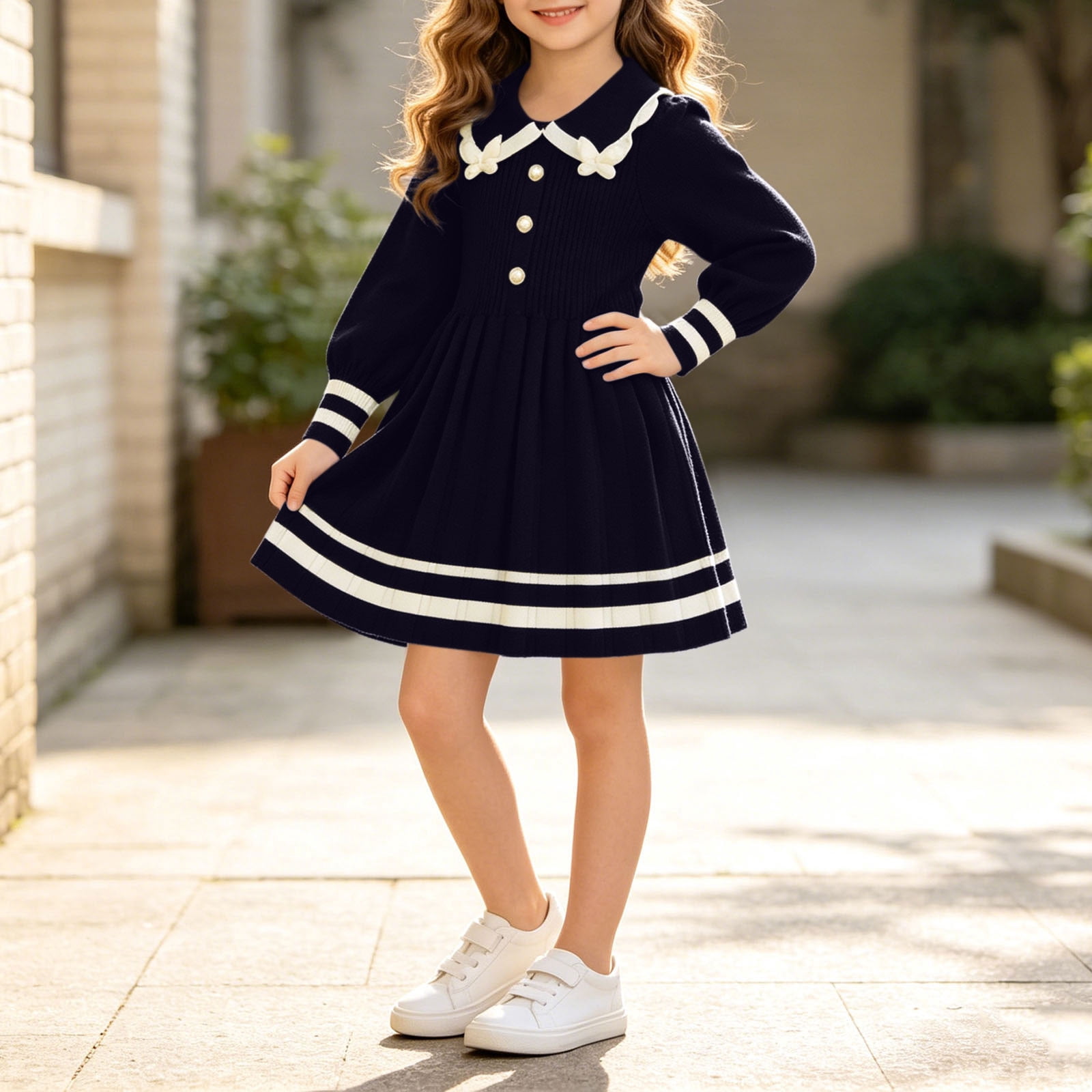 navy blue sweater dress V Neck Mini With Color Contrast flare skater shape is comfortable for all Why I Love a Midi