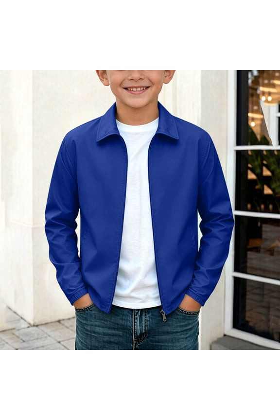Weatherproof Jacket for Boys Girls Fall Solid Color Casual Lightweight Long Sleeve Turn-Down Collar Soft Shell Outdoor Hooded Cardigan Jackets Blue 7-8 Years