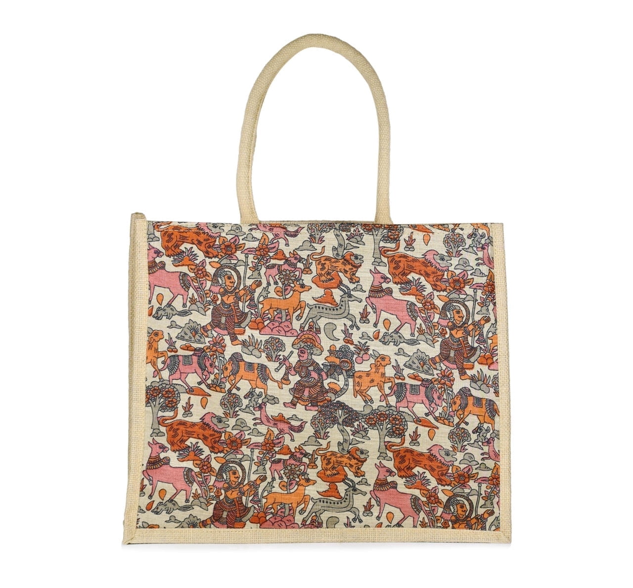 ATOTE Laminated Jute Designer Tote Bag with Traditional Kalamkari Print ...