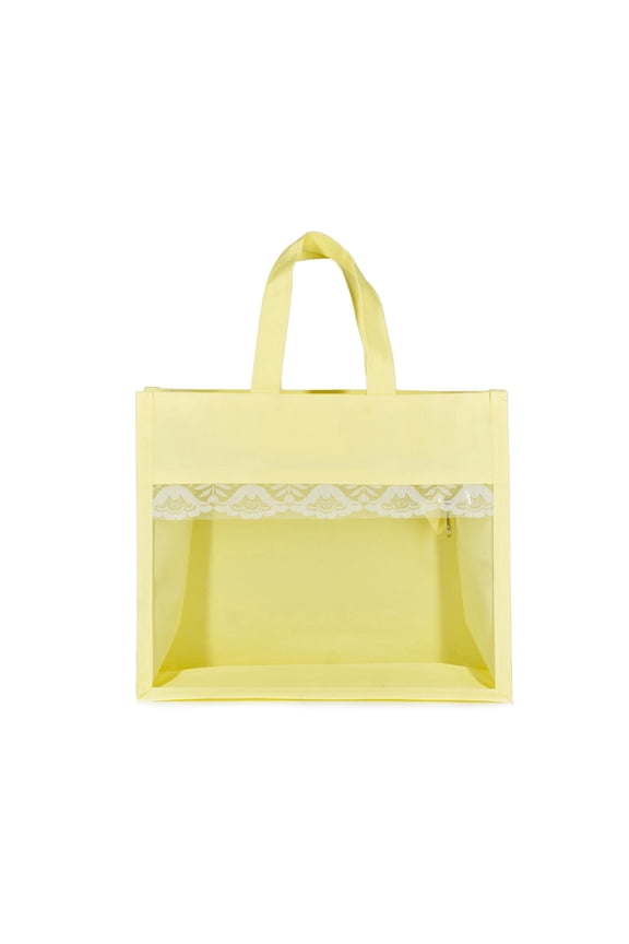 Non-Woven Wedding Return Gift Bag with Transparent Window and Lace Trim,Yellow 12 x 12 x 5 Inches, 24 Pcs