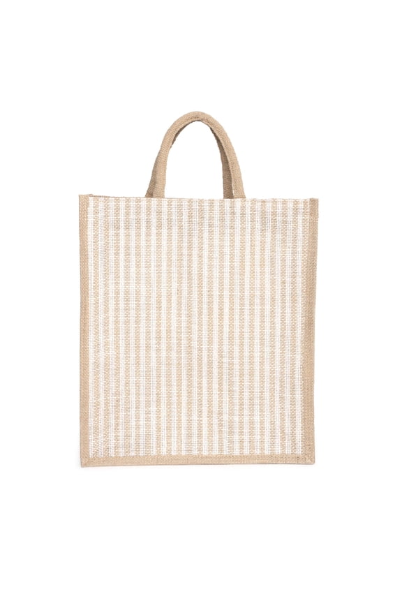 Striped Jute Tote Bag with Zipper Closure |Multipurpose Carry Bag for Office, Shopping & Daily Use