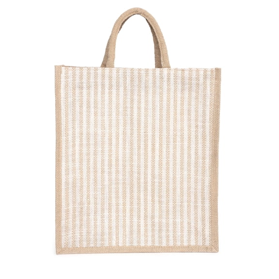 ATOTE Striped Jute Tote Bag with Zipper Closure |Multipurpose Carry Bag for Office, Shopping & Daily Use