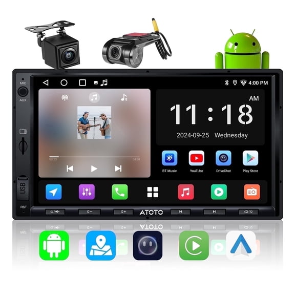 ATOTO Double Din Car Stereo with Dual Camera 7in Car Stereo Radio with Dash Cam Backup Camera 2G+32G (A5)