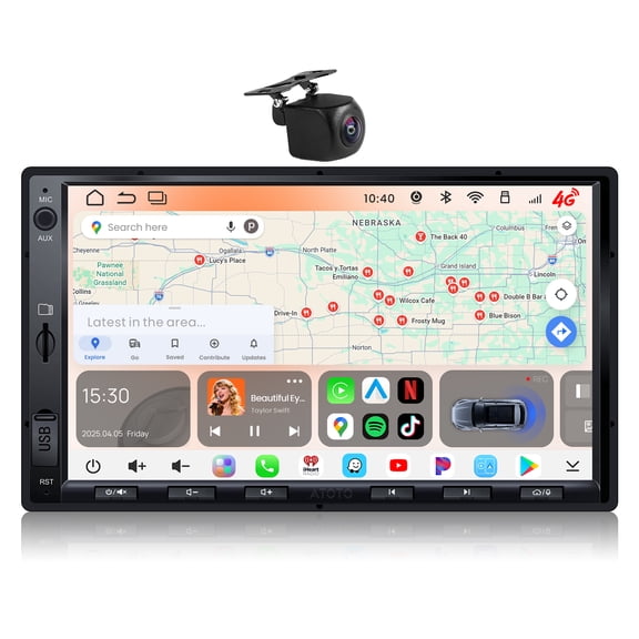 ATOTO 7 INCH Double Din Android AICar Stereo with HD Rearview Camera, Bulit in 4G LTE Wireless CarPlay Android Auto Head Unit 4GB+64GB