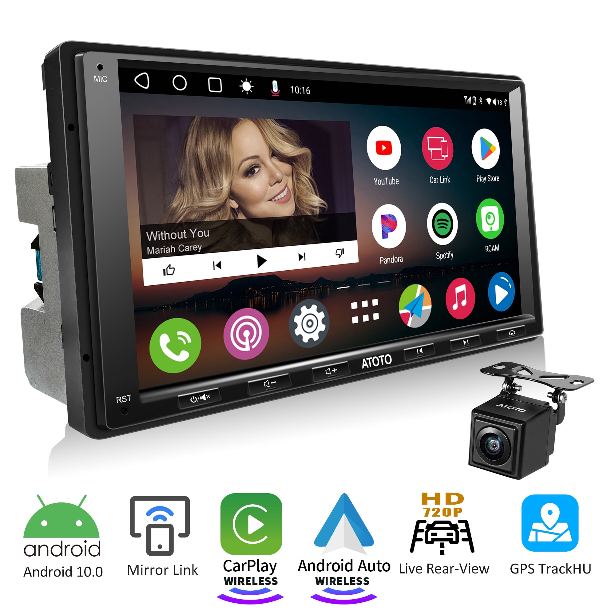 Mirror Dash Cam Wireless Apple CarPlay Android Auto 1080P Dual