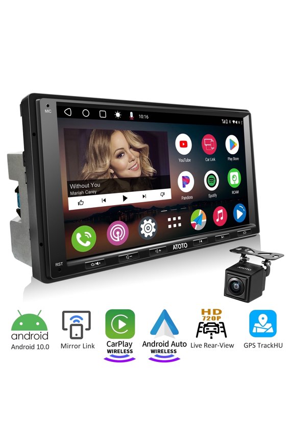 Car Stereo with Backup Camera Double Din Car Stereo 7'' Car Audio Wireless Apple Carplay&Wireless Android Auto with GPS Tracker,Included HD Rearview Camera Input(A6)